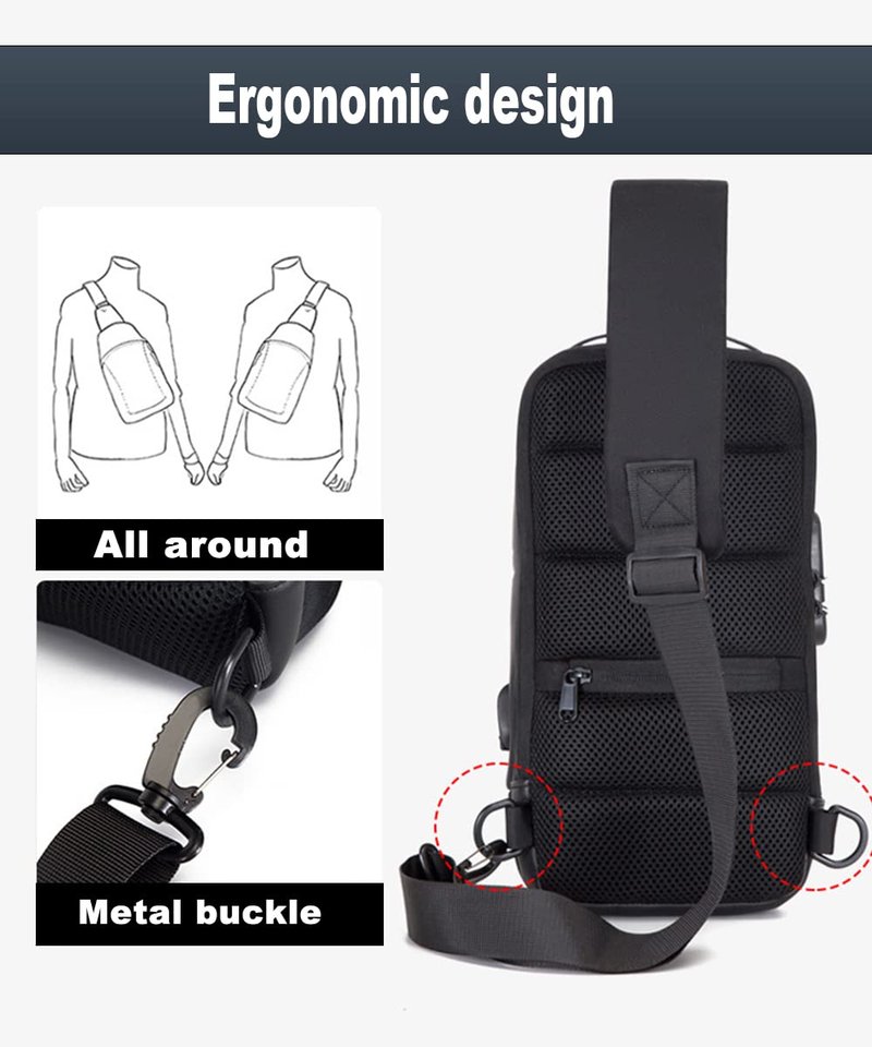 HOXSURY Sling Backpack USB Anti-Theft Waterproof Chest Daypack Casual Shoulder Bag (Red)