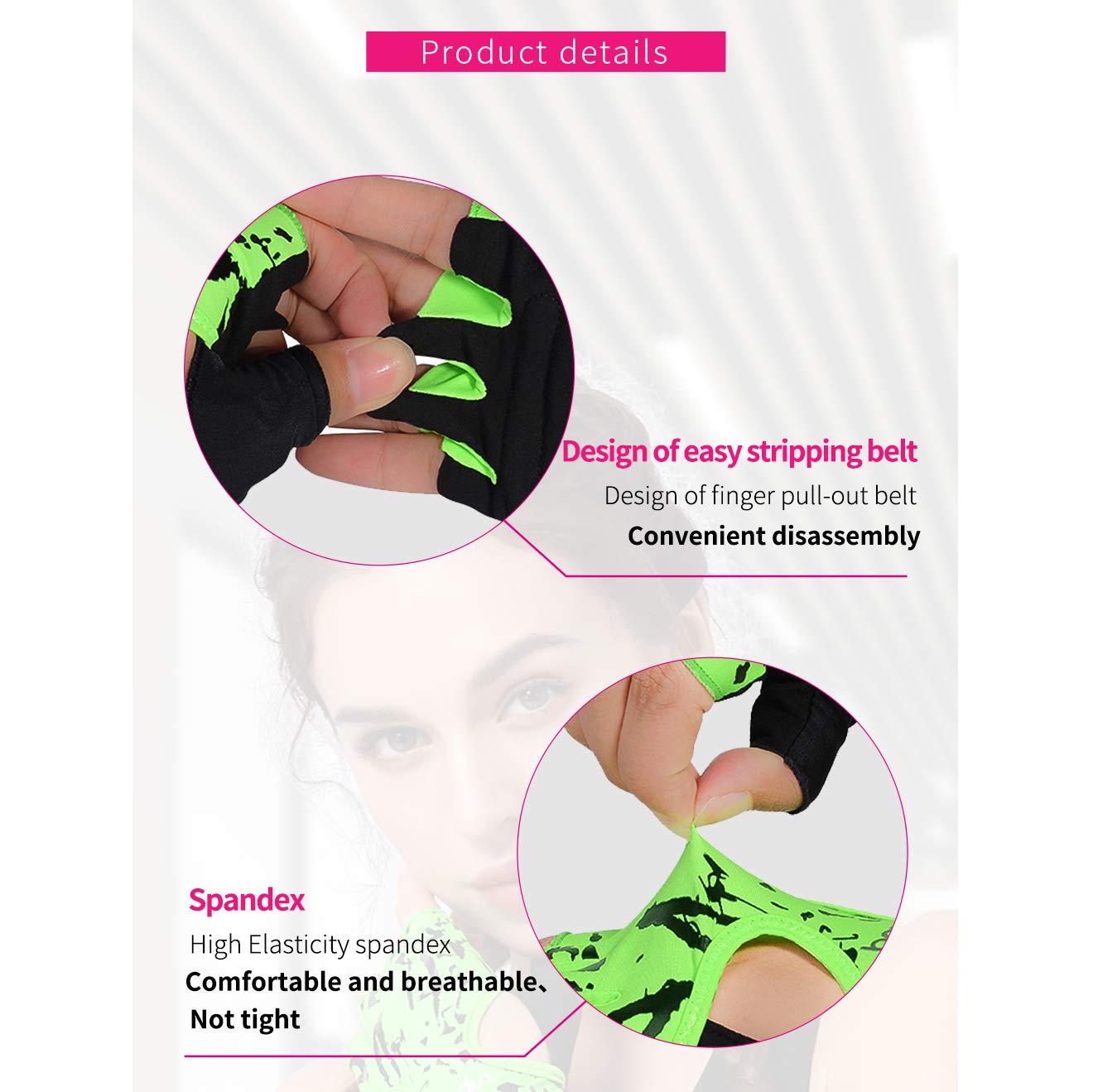 Anser 7150694 Woman Half Finger Girl Short Fingerless Gloves for Indoor Yoga Gym Fitness Body Building Training Outdoor Cycling Motorcycle Running Exercise (Green, SM)