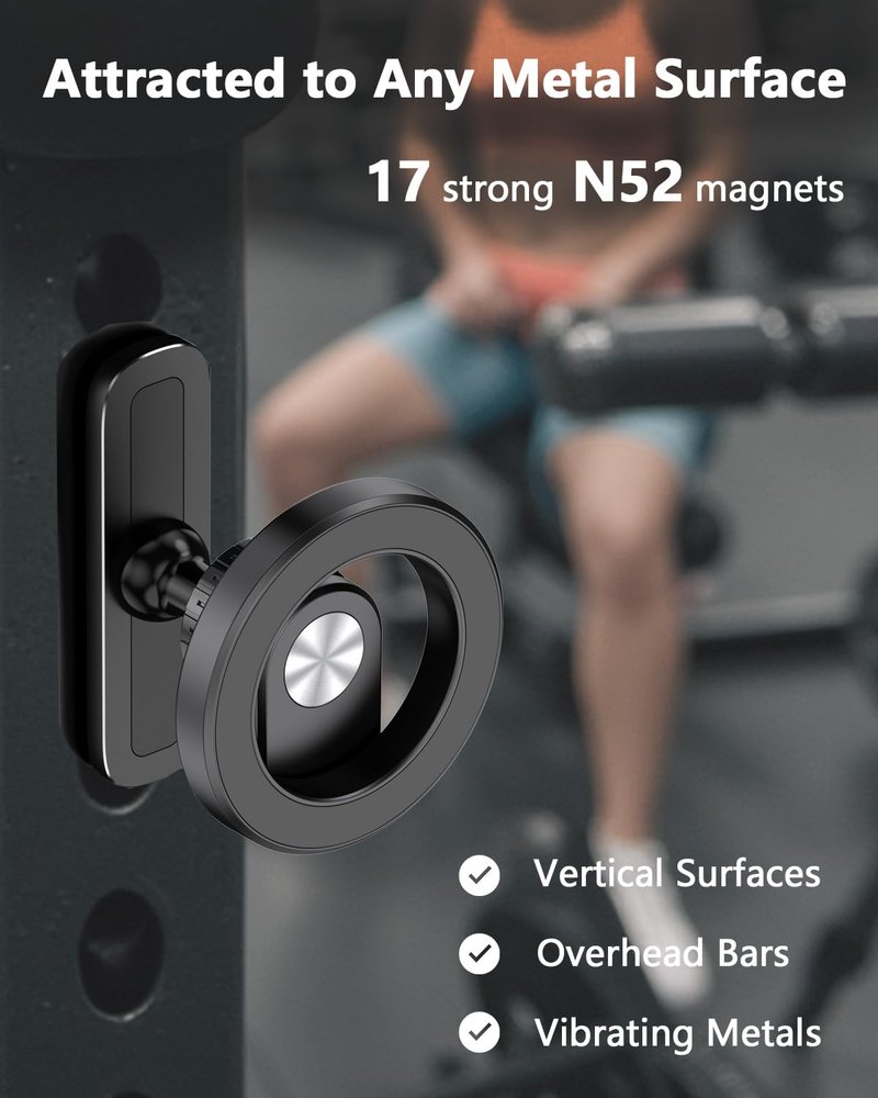 Foldable Magnetic Phone Holder for Golf Cart and Gym, 360° Adjustable Phone Holder for MagSafe, Dual Magnet Fitness Phone Mount Compatible with iPhone 16/15/14/13/12 Series, Golf Cart Accessories