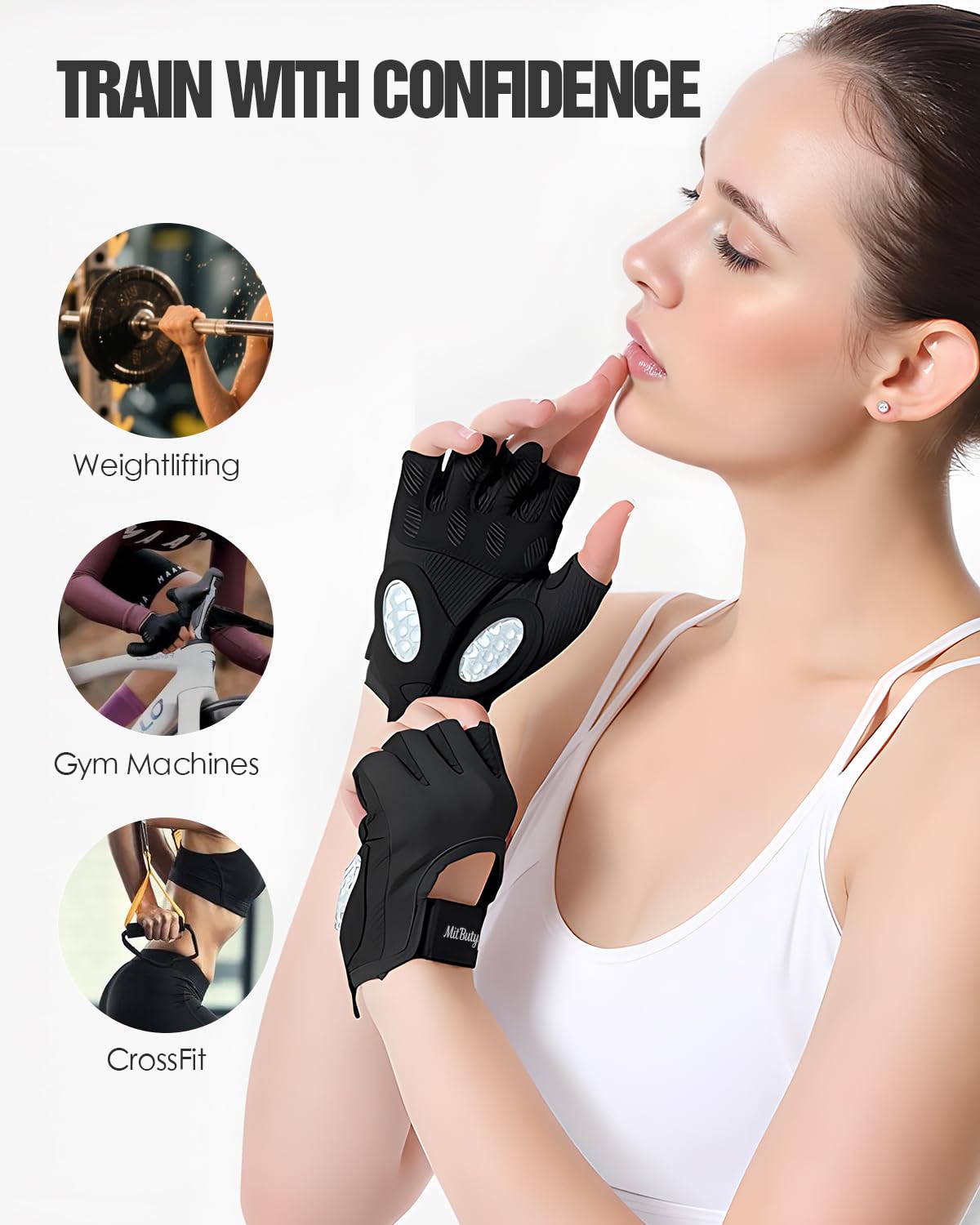 MitButy Workout Gloves for Men & Women – Fingerless Gym Gloves for Weight Lifting, Crossfit, Fitness, Exercise & Training with Silicone Grip Dots for Secure Hold & Palm Padding Protection