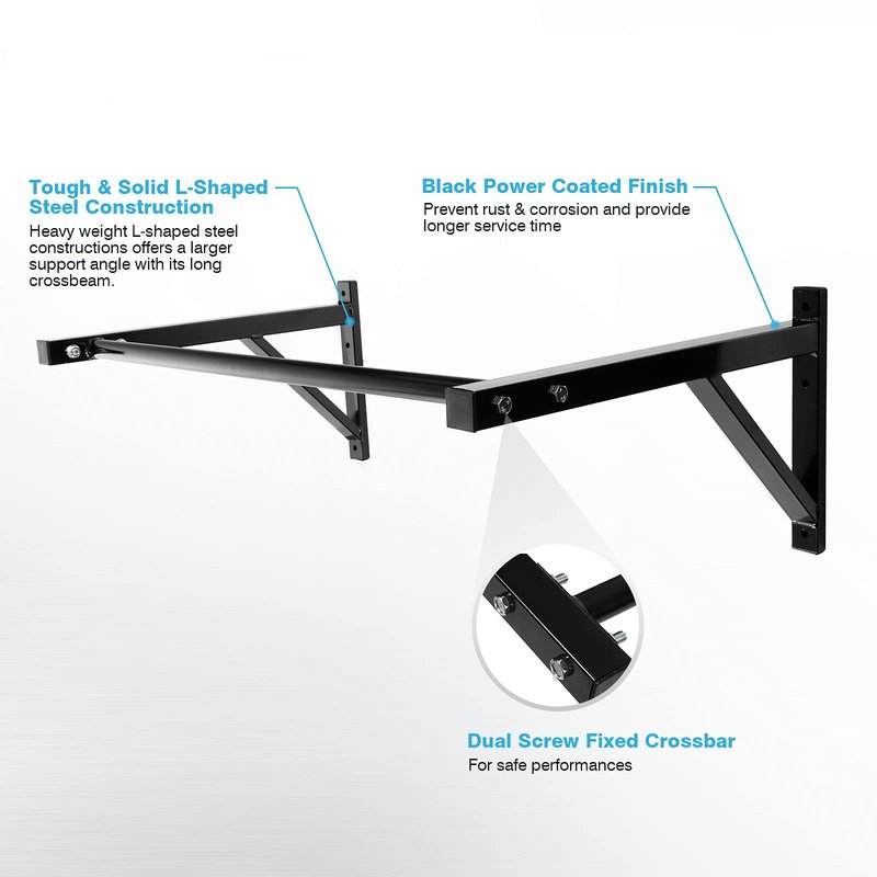 IRONWALLS Pull Up Bar Wall Mounted Home Gym, 500lbs Capacity Heavy Duty Iron Chin Up Bar Upper Body Workout Bar for Strength Training Equipment, Fitness Exercise Frame for Indoor Outdoor Use