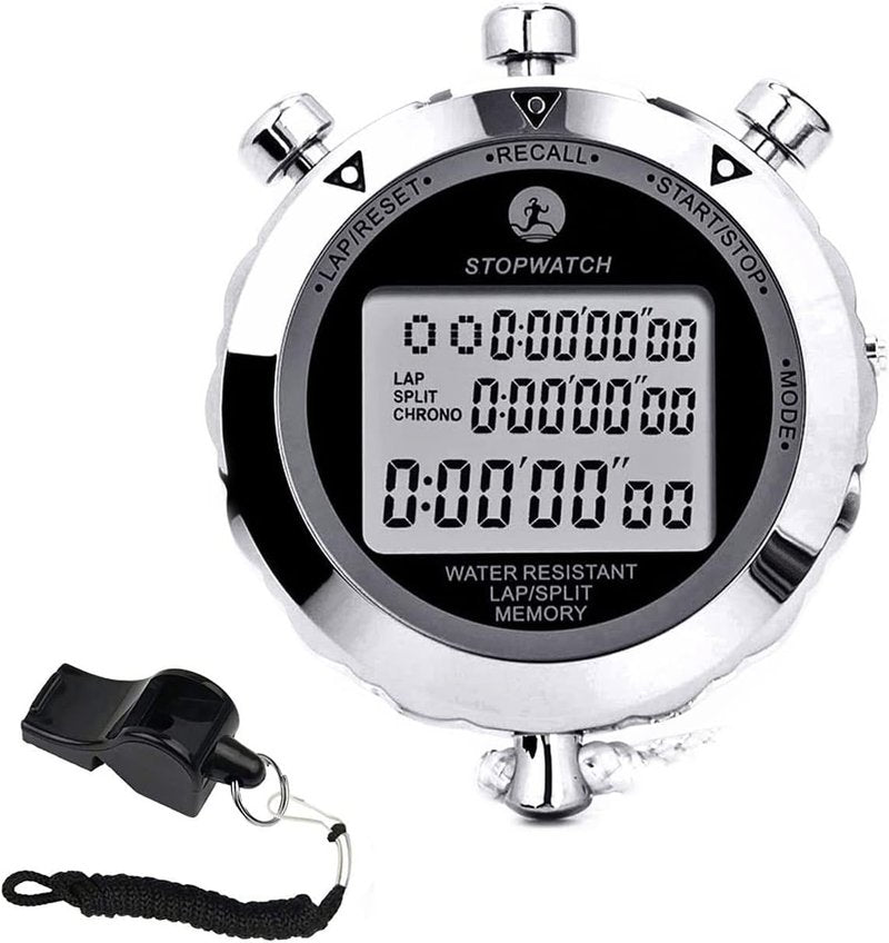 Metal Stop Watch 100 Lap Memory 0.01second Timing Stopwatches Timer with Countdown Alarm Clock for Sports Coach Running