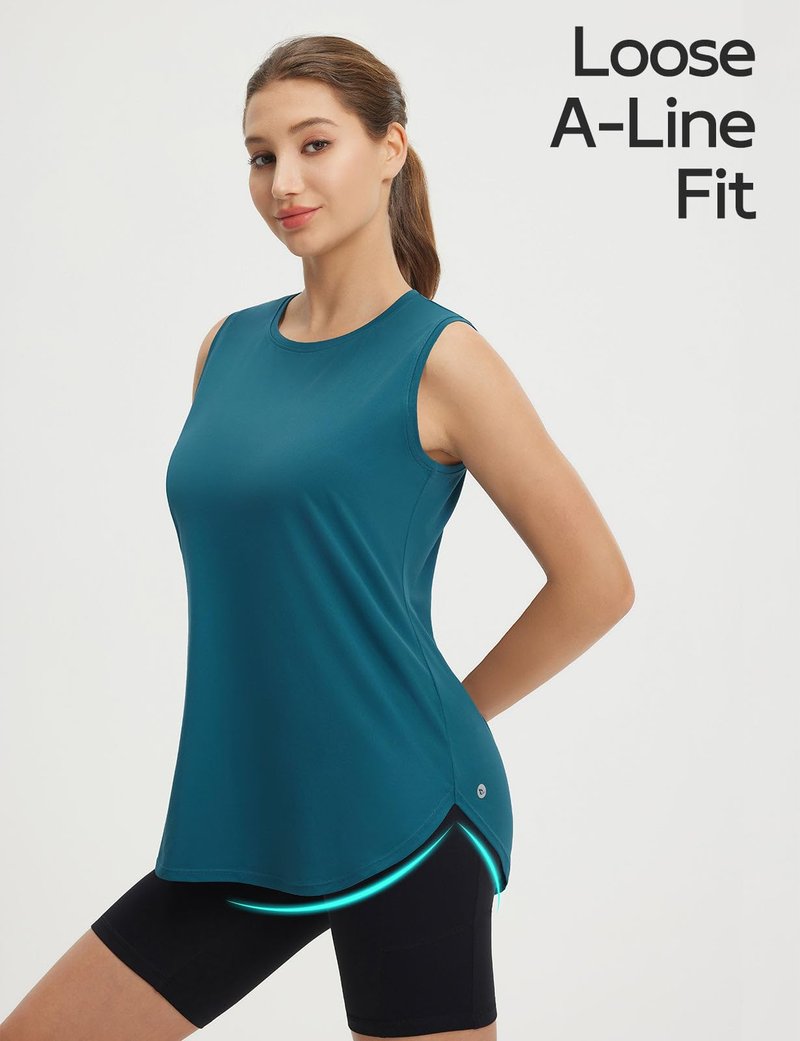 baleaf Women's Sleeveless Workout Tank Tops Lightweight UPF50+ Soft Loose Fit Athletic Yoga Running Gym Shirts Blue L