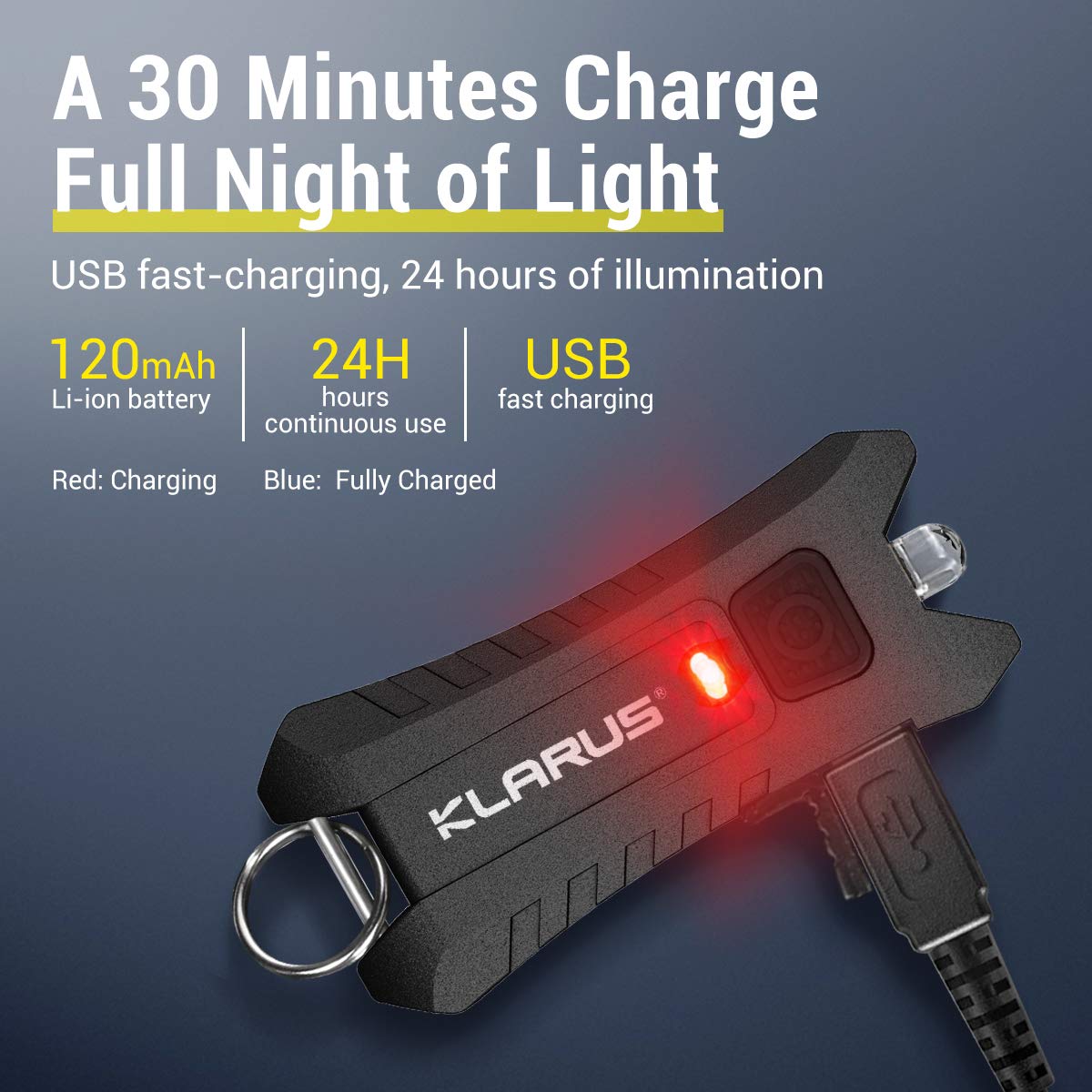 klarus Mi2 Mini LED Keychain Flashlights, Super Lightweight & Small Rechargeable 40 Lumens EDC Flash Light with Built-in Battery and USB Cable(Orange)