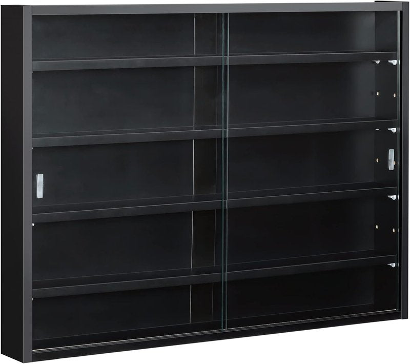 5-Tier Display Cabinet - Glass Door Design with Adjustable Shelves | Wall-Mounted for Playroom or Bedroom - Black