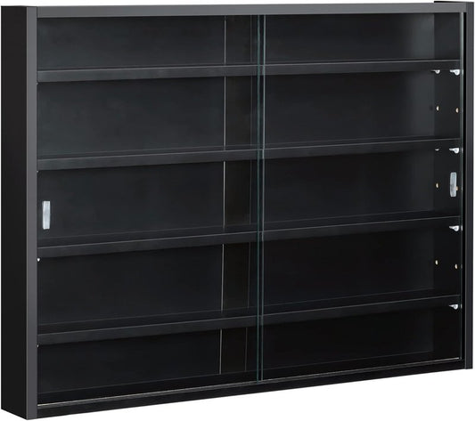 5-Tier Display Cabinet - Glass Door Design with Adjustable Shelves | Wall-Mounted for Playroom or Bedroom - Black