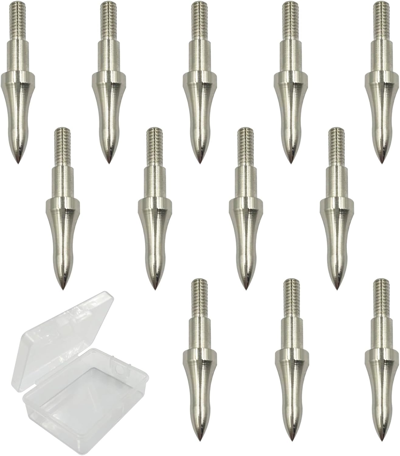 Archery Points - 12pcs Stainless Steel 5/16 Inch Screw-in Bullet Tips for Crossbow, Recurve & Compound Bow | 75/100/125/150 Grains