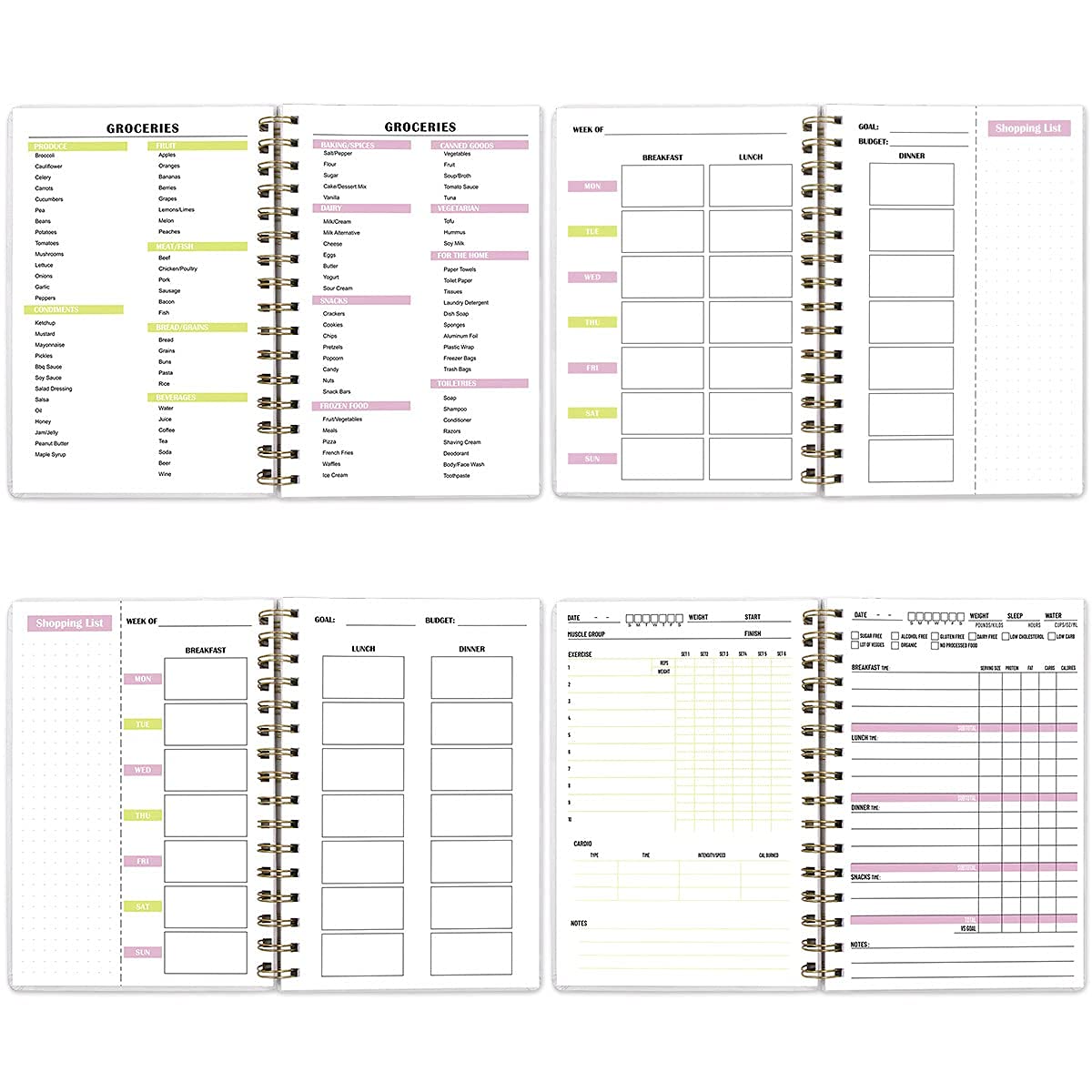 Food and Fitness Journal Meal Journal Diary Workout Wellness Log Notebook Planner Weight Loss Diet Meal Exercise Training Health Tracker 6.1" x 8.5" Hard Cover