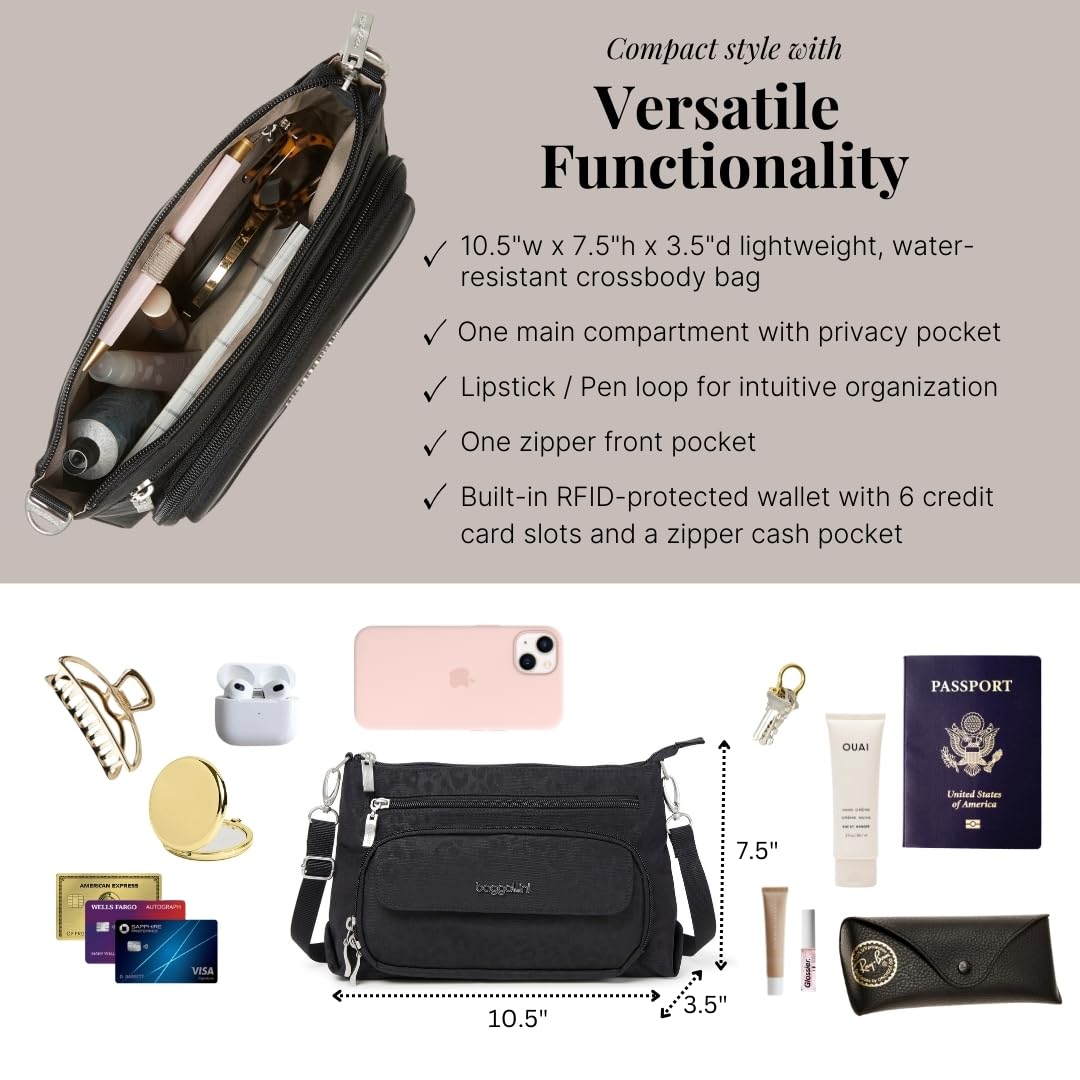 Original Everyday 10.5x7.5 Crossbody Bags for Women RFID Protected Lightweight Nylon Zippered Travel Purse