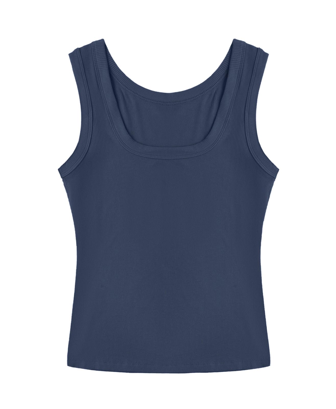 SVALIY Summer Womens Tank Tops 2025 Square Neck Fitted Sleeveless Shirts for Women Ribbed Basic Top Navy