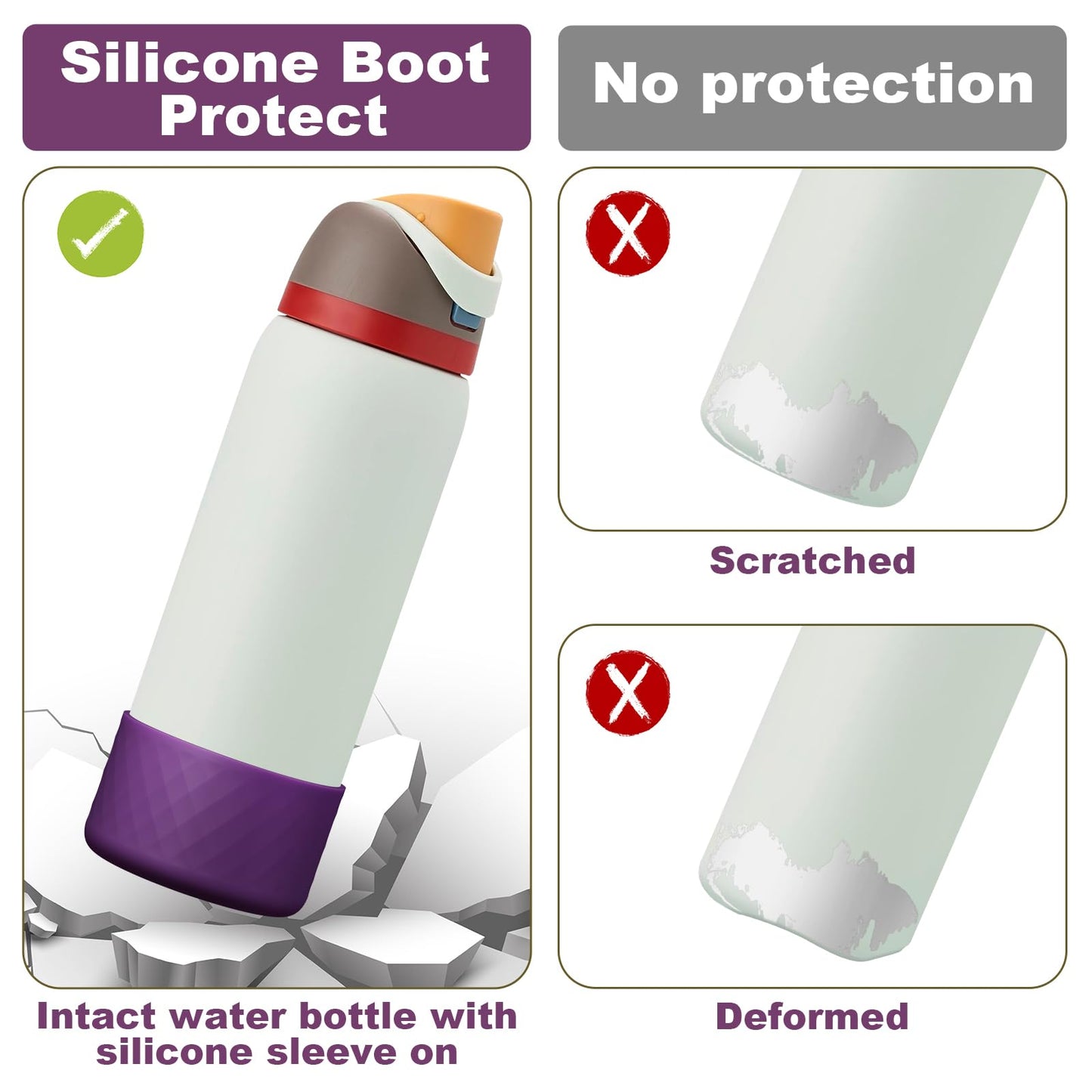 Alwenid 2PCS Silicone Water Bottle Boot for Owala 40 Oz, Anti-Slip Protective Sleeve Bottom Bumper Protector for FreeSip, Twist, and Flip Stainless Steel Water Bottles (Dark Purple)