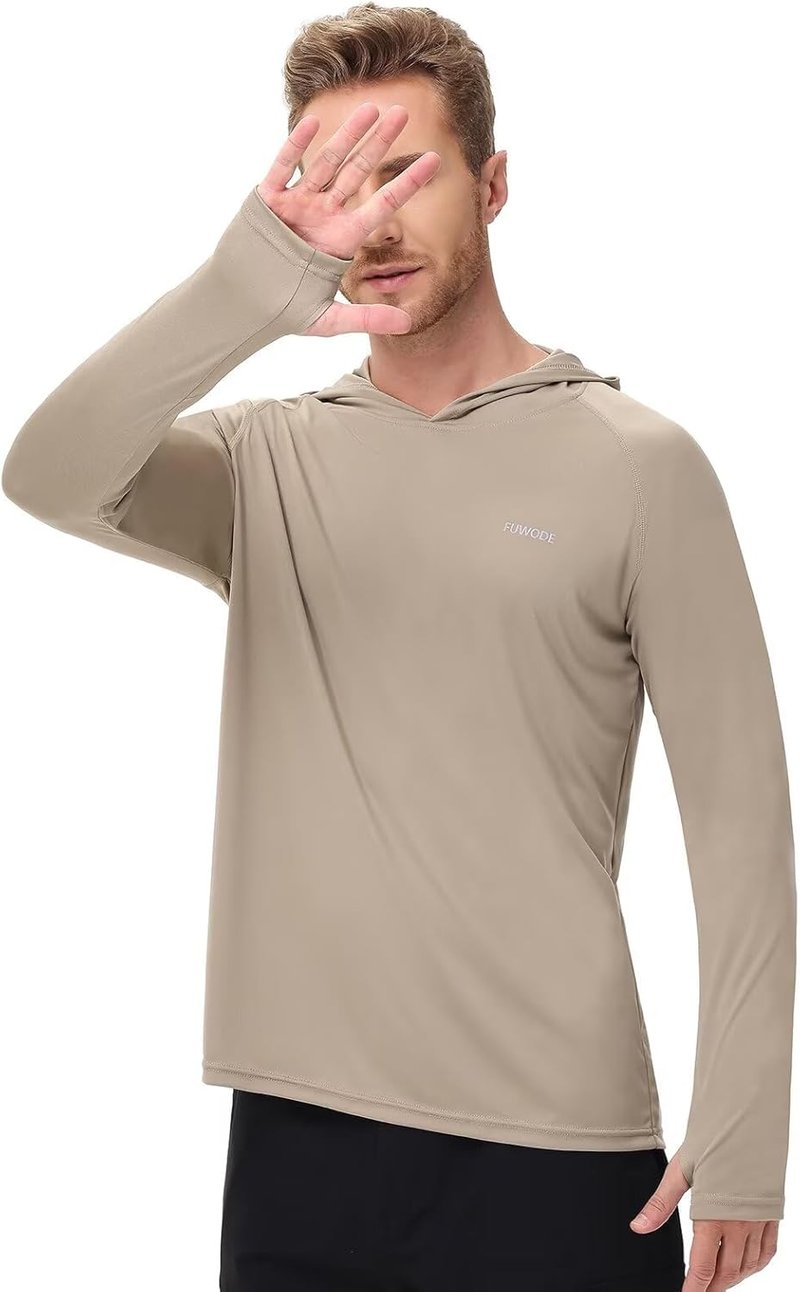 Men's Long Sleeve Athletic Hoodie - Sun Protection Gym Shirt for Hiking, Running & Fishing