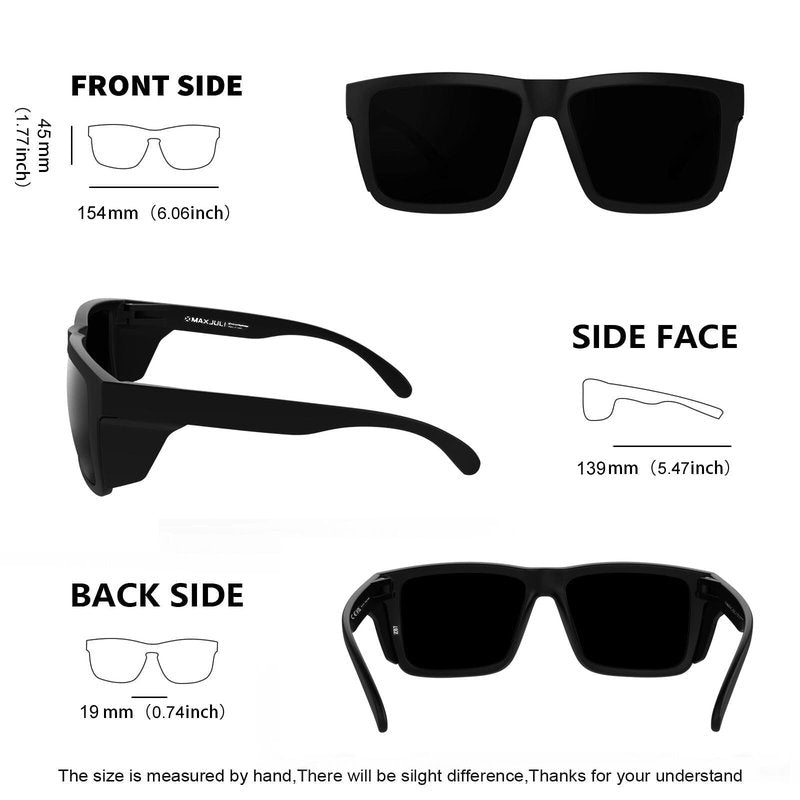 MAXJULI XXL Size Double Extra Large Z87 Sunglasses with Side Shield for Big Wide Heads Men TR90 Ultralight UV400 Protection Glasses 8228S (Super Dark)