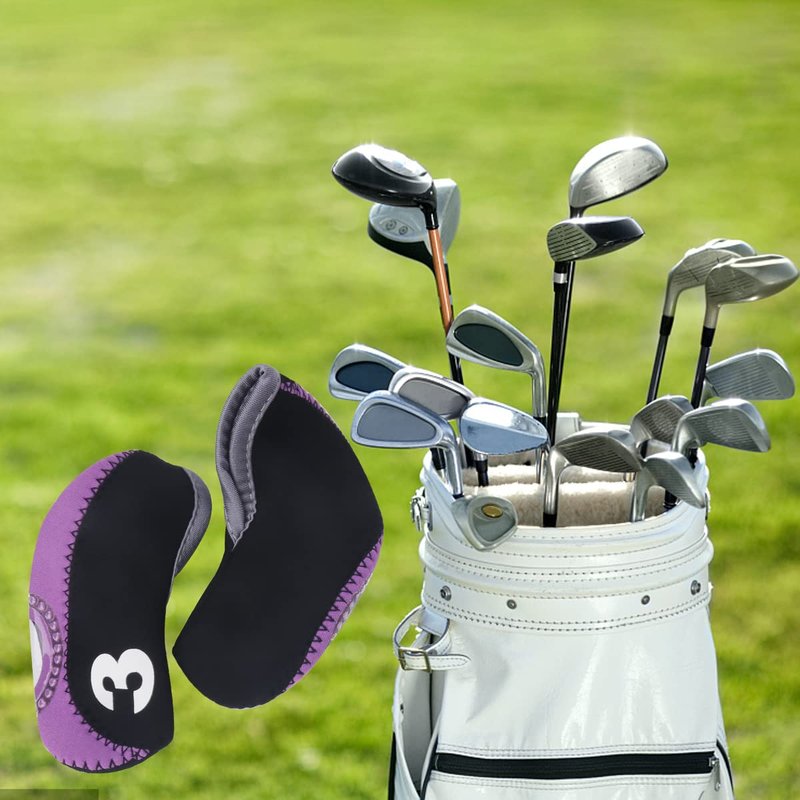Seacloud 10Pcs Neoprene Golf Club Iron Head Covers Set, Purple/Black