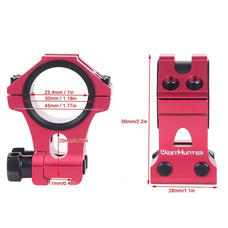 WestHunter Optics Dovetail Scope Rings, 1 Inch 30 mm Tactical Precision Scope Mount | 36 mm Center Height, Red