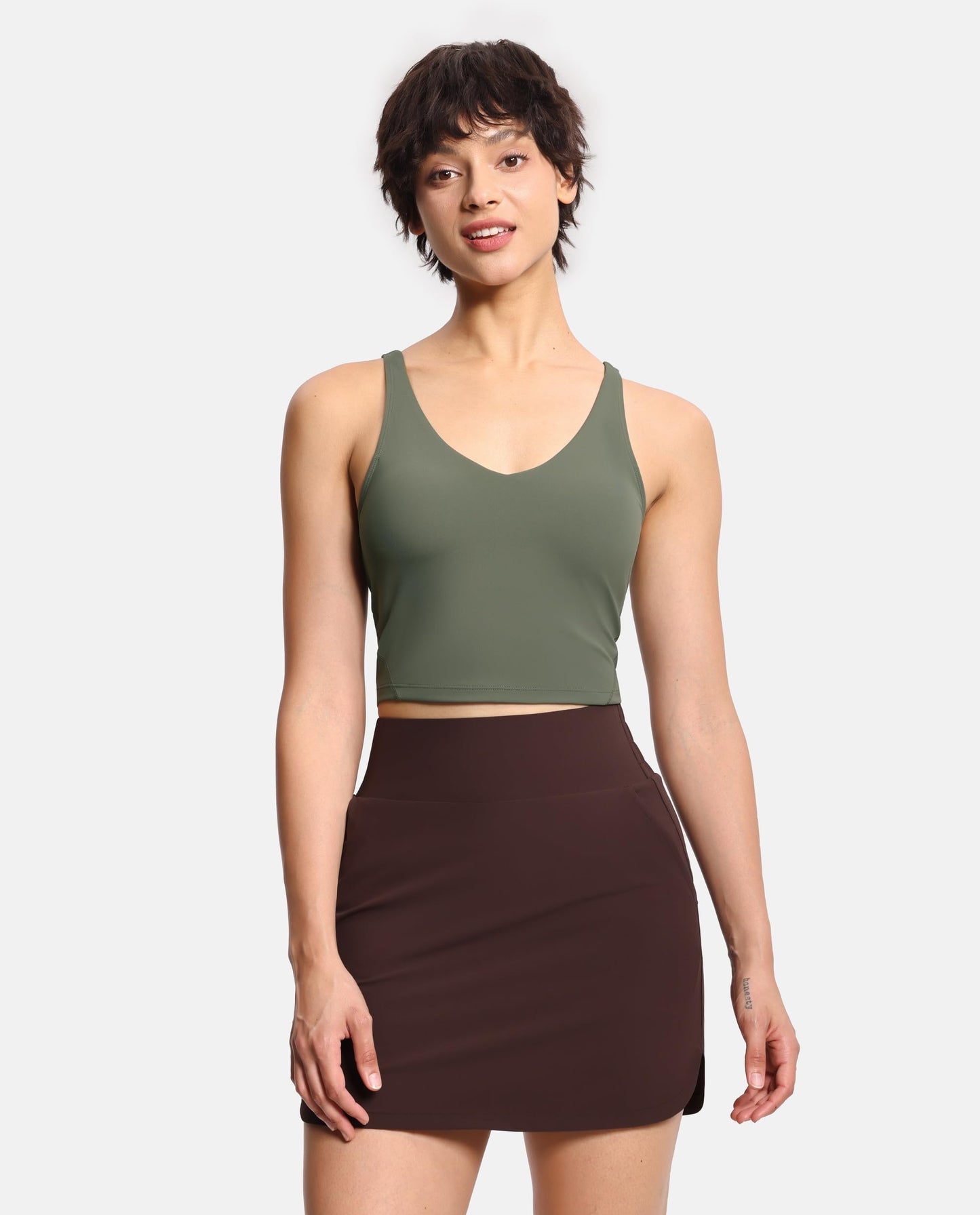 Women’s Longline Sports Bra Wirefree Padded Medium Support Yoga Bras Gym Running Workout Tank Tops Olive Green