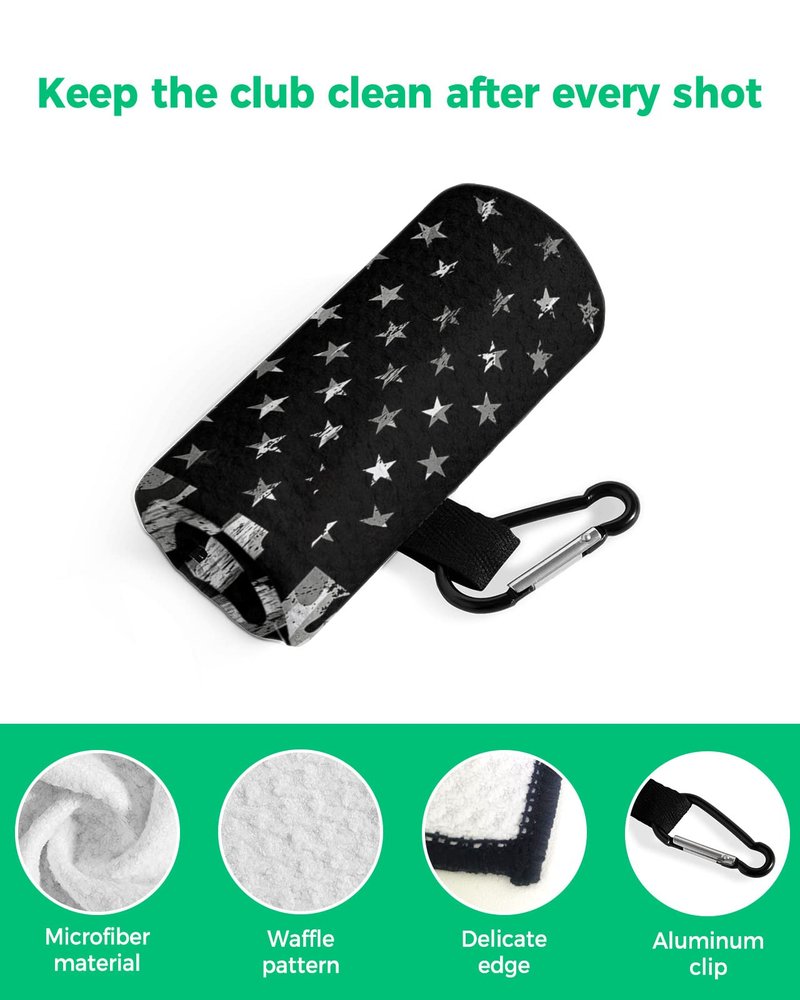 American Flag Golf Towels 24x16in, Decorative Cloth Towel, Absorbent Quick Dry Microfiber Golf Towel Sports Towel 24"x16", Clip On Golf Towel with Carabiner, Independence Day Black Camouflage Flag