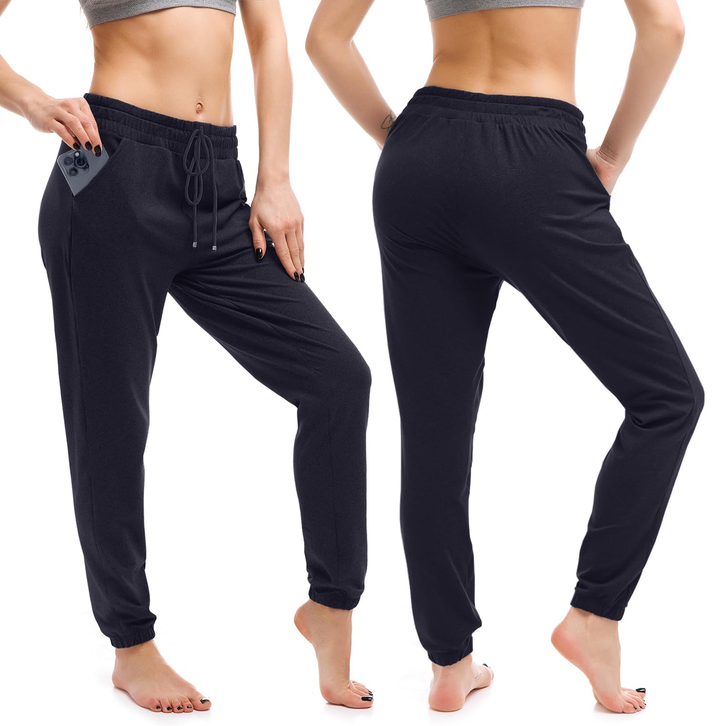 Walifrey Joggers with Pockets, Drawstring Sweatpants Women Navy L