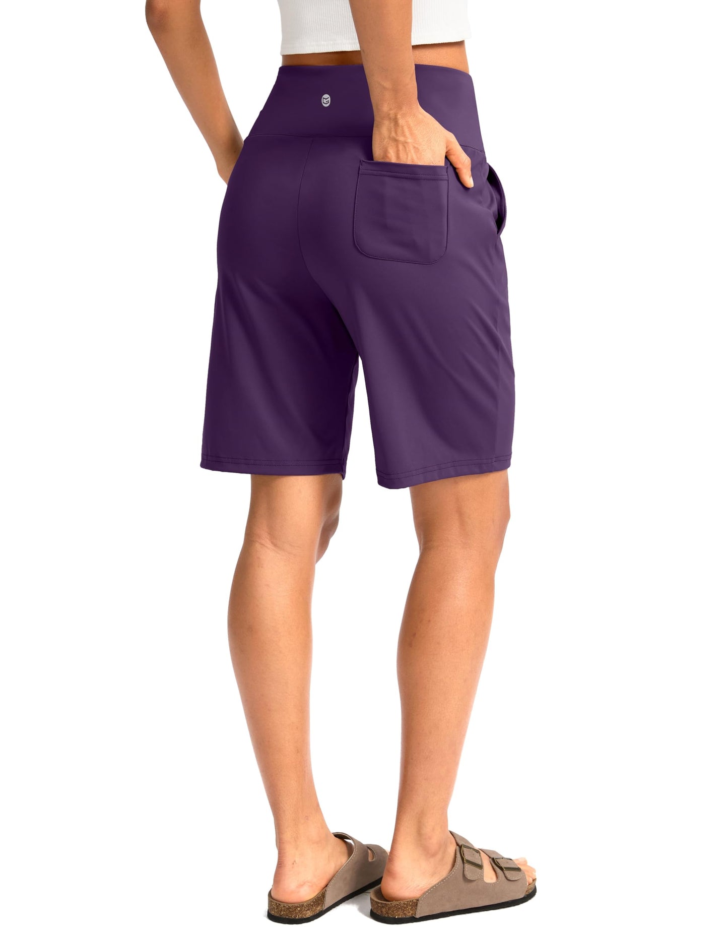 G Gradual Women's Bermuda Long Shorts with Pockets 9" High Waisted Knee Length Shorts for Women Walking Athletic Workout(Purple,XL)
