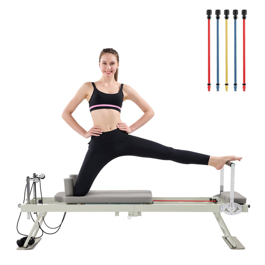 Pilates Reformer Machine，Grey Foldable Pilates Reformer Equipment Home Indoor Workout Machine，for Home Gym Cardio Fitness Personal Indoor Sport Apparatus