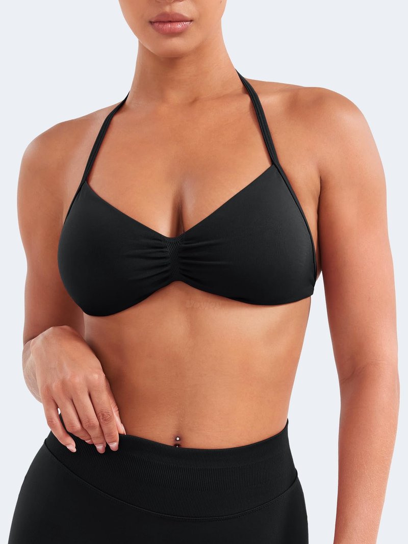 VOYJOY Impact Strappy Sports Bra Adjustable Padded Workout Gym Yoga Bra Crop Top for Women Black