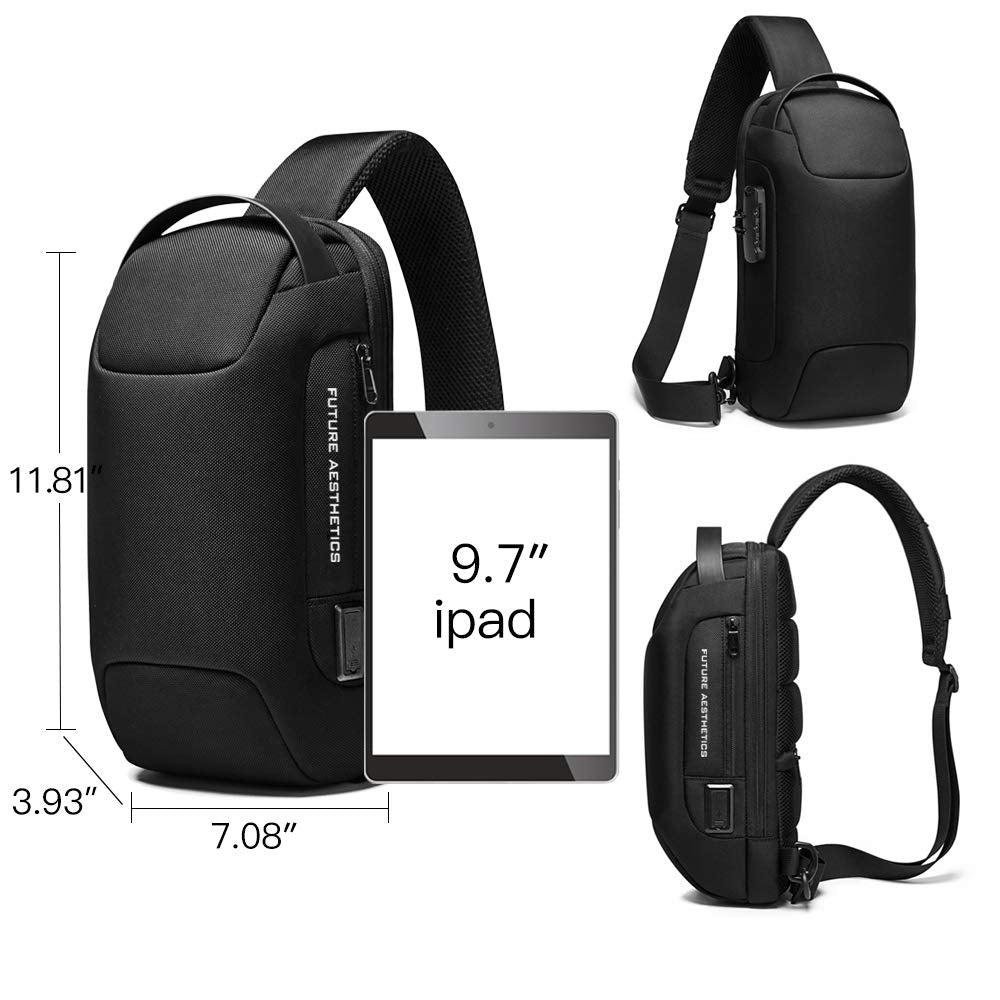 BANGE Sling Bag, Men's Chest Bag Waterproof Shoulder bags Casual Crossbody Sling Backpack with USB Charging Port for Men and Women…
