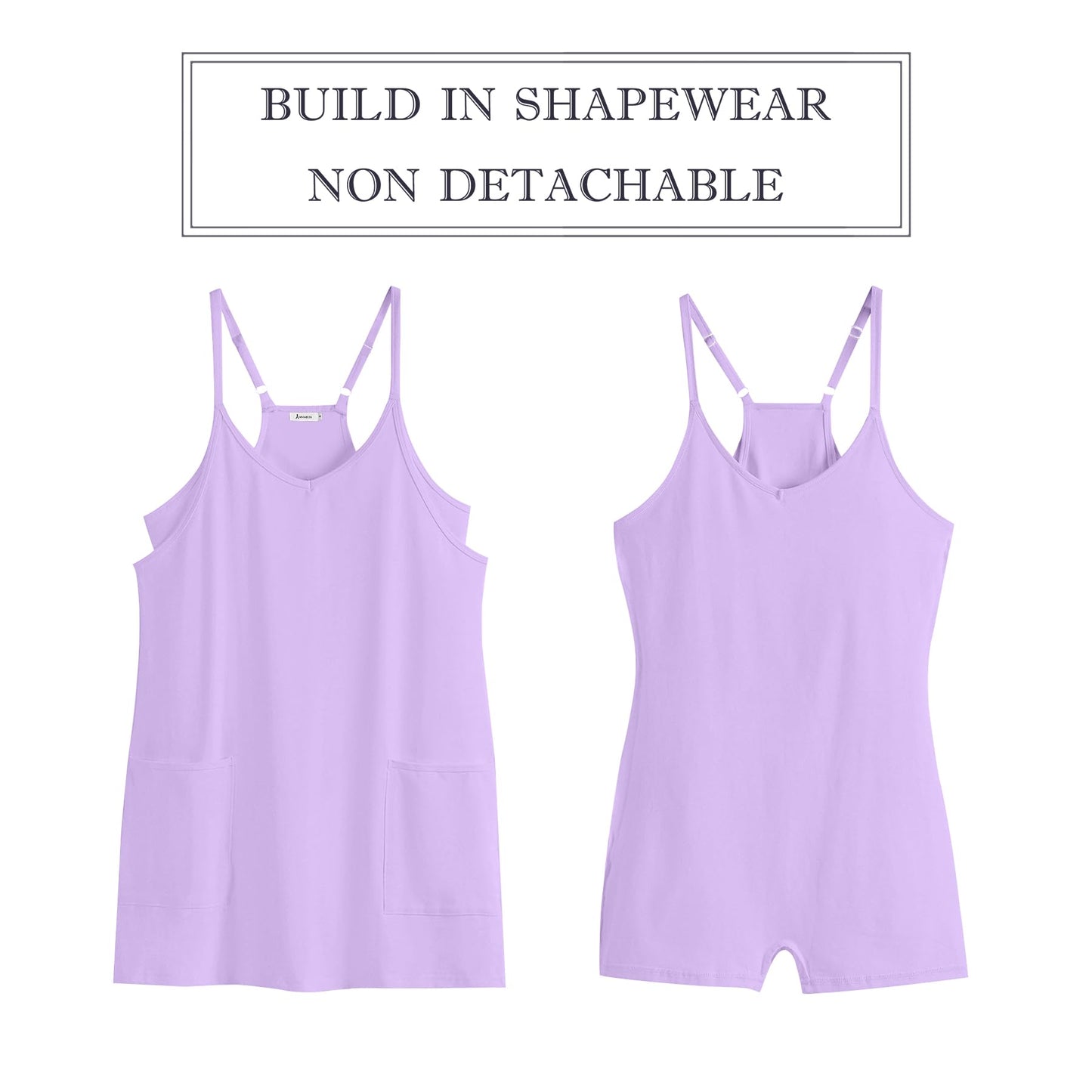ANRABESS Women Athletic Dress Summer Tennis Workout Active Sports Mini Romper Dress Built in Shorts Travel Vacation Clothes Purple X-Smal