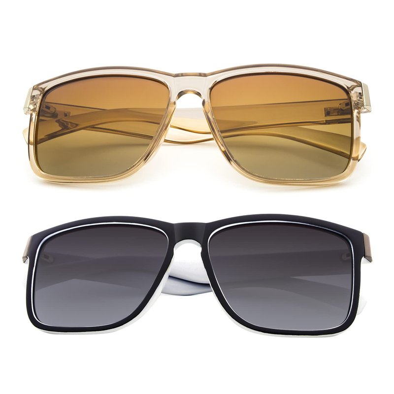 ANDOILT Sport Polarized Square Sunglasses (A7-3pcs-Grey Lens + Champagne + Coffee Lens)