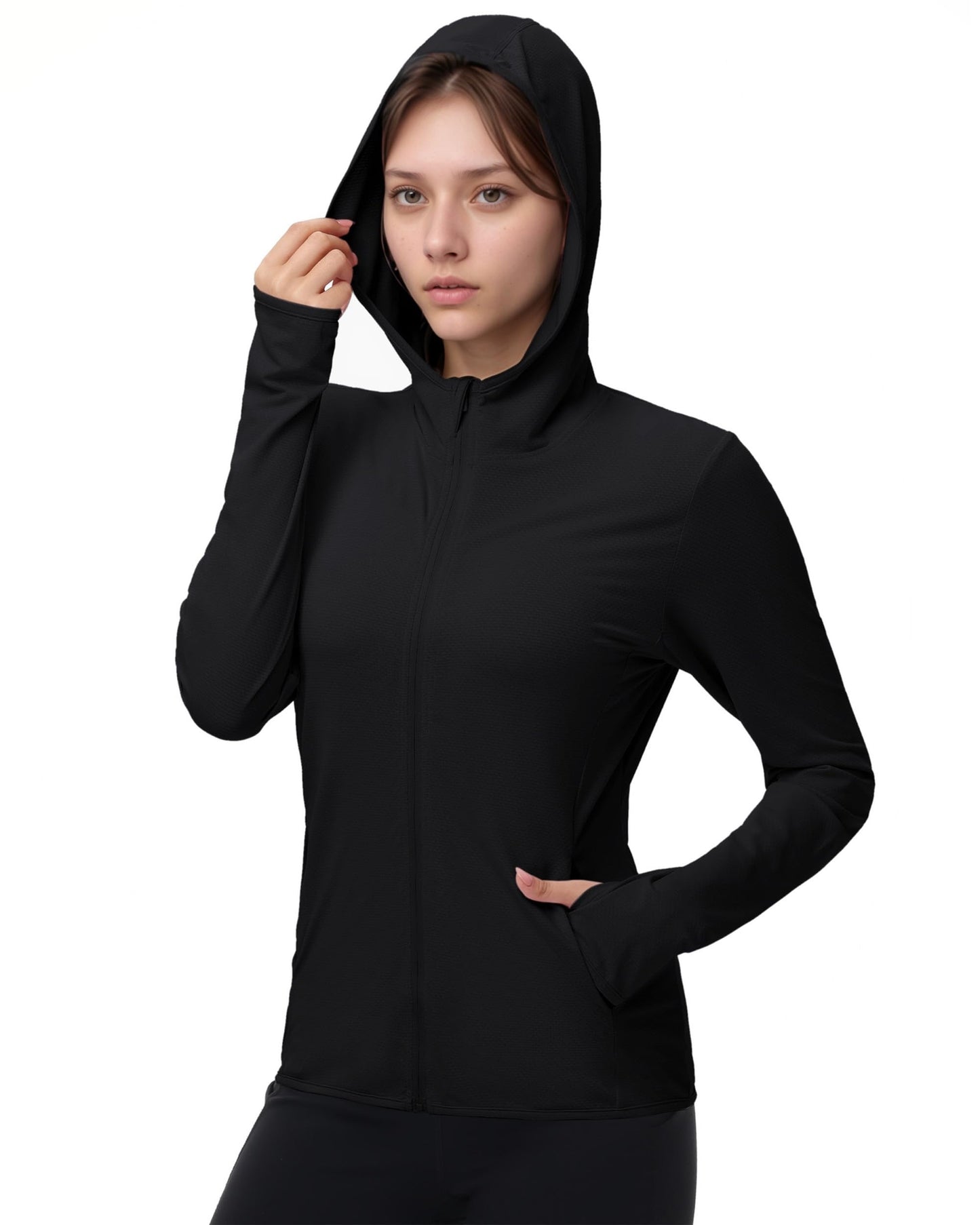 isnowood Womens UPF 50+ SPF Hoodie Jacket, UV Sun Protection Long Sleeve Full Zip Hoodies, Lightweight Athletic Shirts for Hiking Outdoor Workout