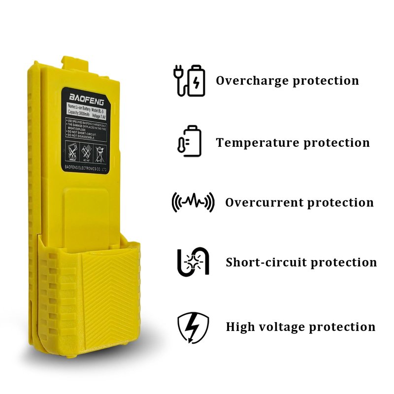 BAOFENG UV-5R Radio Battery Extended 3800mAh USB-C Charging Yellow Replacement for BF-F8HP New Version for BF-F8 Rechargeable Bl-5 Two Way Radio Battery with Type-c Cable