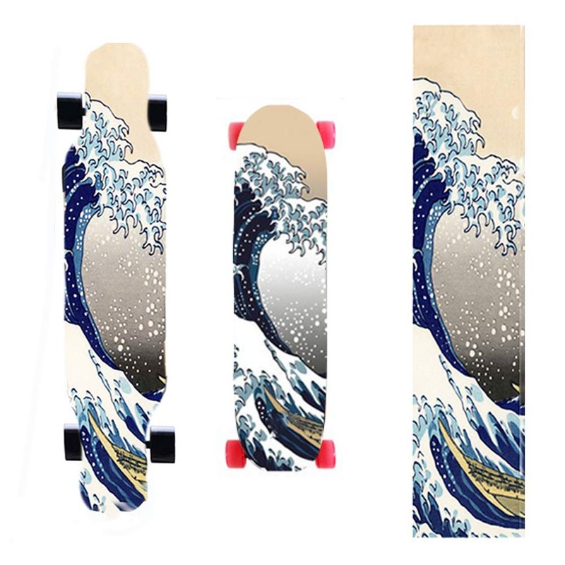 Jonscart 47"X10" Sport Outdoor Electric Skateboard Longboard Dancing Board Old School Board Waterproof Griptape Sheet Sticker Deck Sandpaper (Sea Wave)