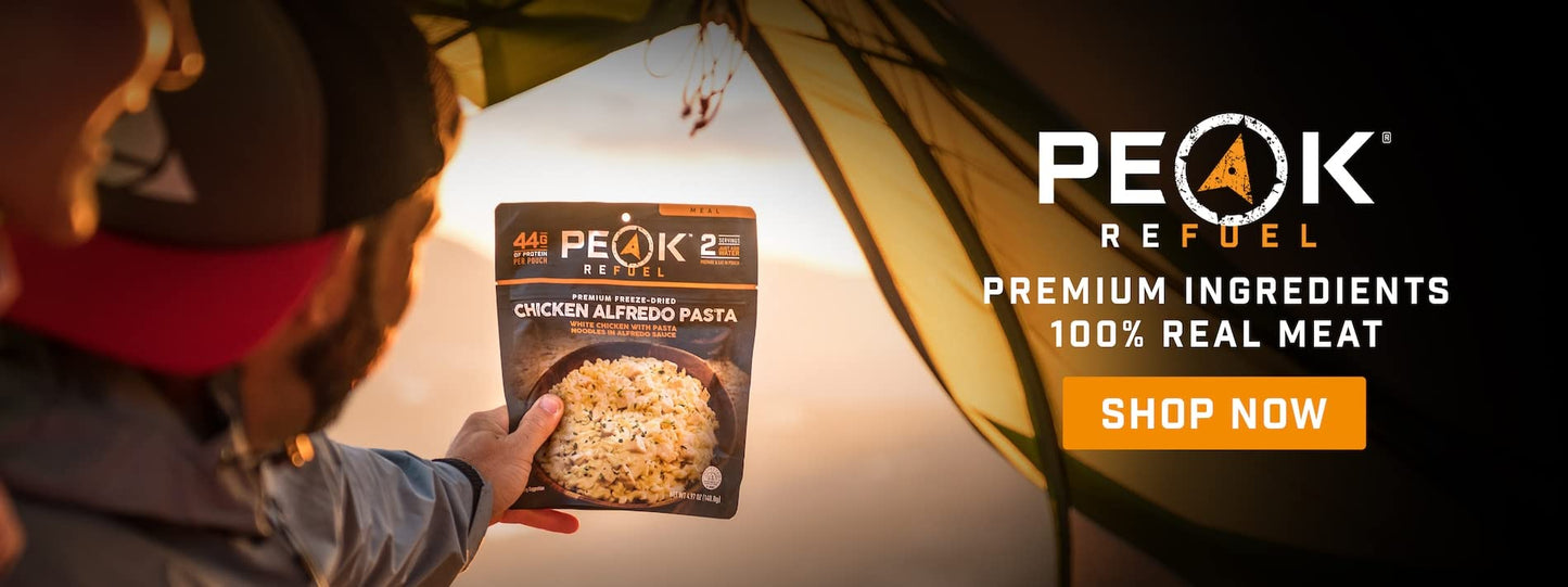 Peak Refuel Chicken Alfredo Pasta | Premium Freeze Dried Camping Food | Backpacking & Hiking MRE Meals | Just Add Water | 100% Real Meat | 48g of Protein | 2 Serving Pouch (2 Serving)