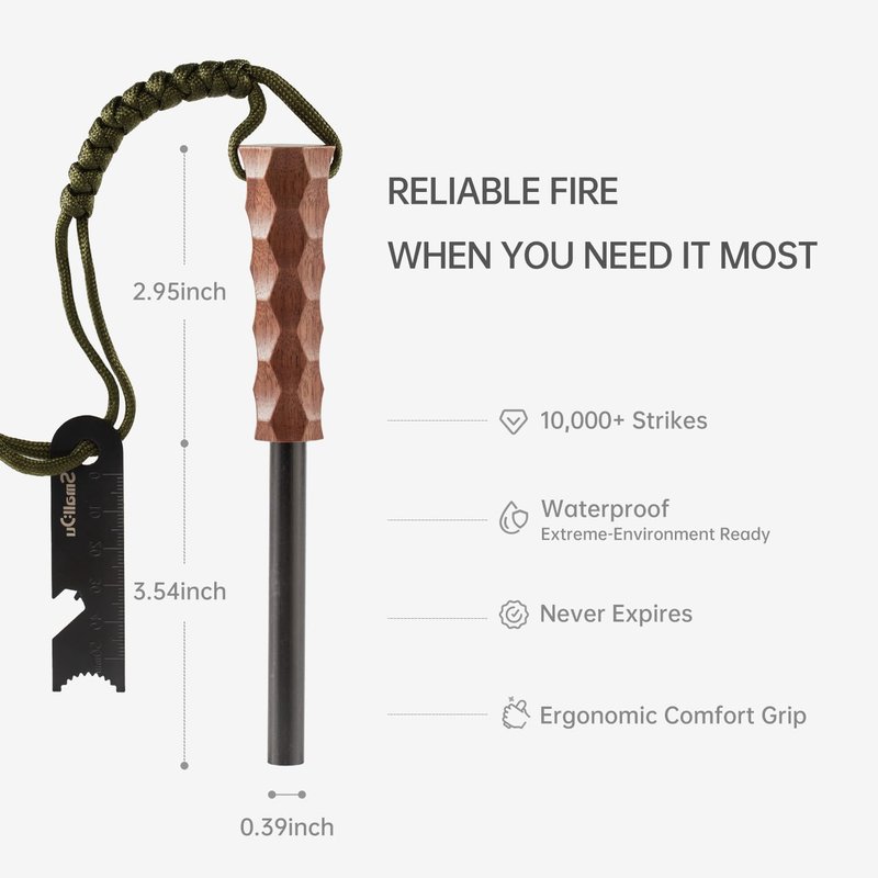 Ferro Rod Fire Starter, Survival Flint and Steel Fire Starter Kit for Hiking, Bushcraft,Camping Essentials Gear, Emergency Supplies - Ideal Gift for Explorers(Black Walnut Handle)