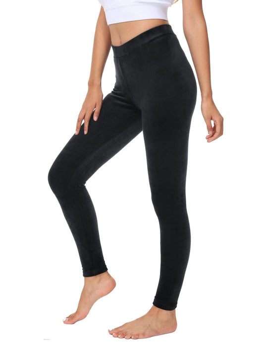 COZZYON Women Velour Leggings, High Waist Soft Leggings Warm Winter Velour Yoga Pants（Black,M