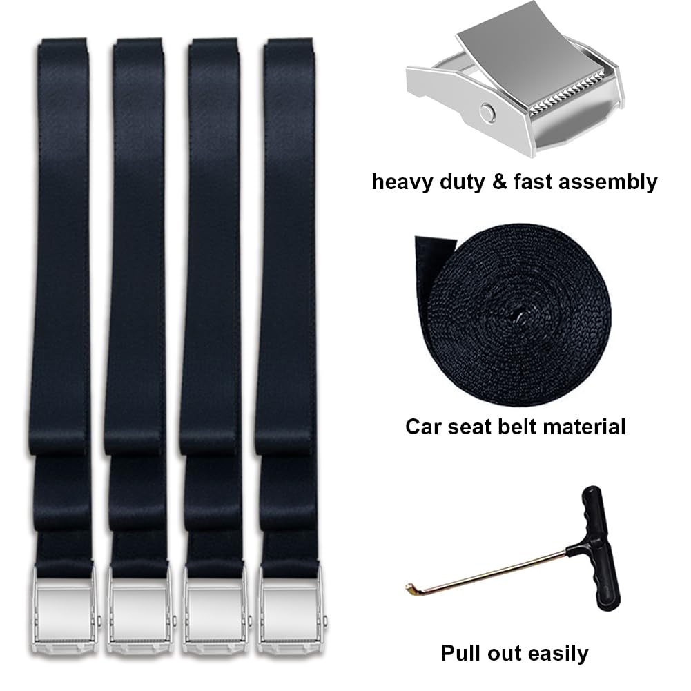 EURMAX USA 4-Pack Windproof Trampoline Stakes Anchor Kit-Steel Corkscrew Anchor,Heavy Duty Tie Down Kit with T-Hook&Reinforced Safety Straps,Secure Weatherproof Protection for Trampoline,Tent&Playset