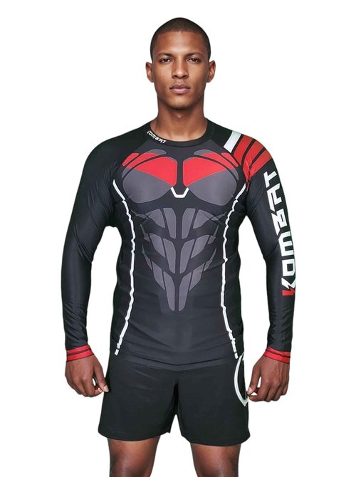 KOMBAT USA Rash Guard for Men Knight Wing | Mens Long Sleeve Rash Guard | Compression Shirt | BJJ Rash Guards for Men (as1, Alpha, x_l, Regular, Regular, Black)