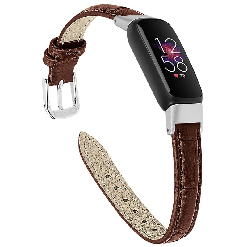 TenCloud 3-Pack Leather Bands Compatible with Fitbit Luxe, Classic Wristbands Metal Connectors Replacement Leather Strap for Luxe Fitness Tracker Women Men (Red,Black,Brown)