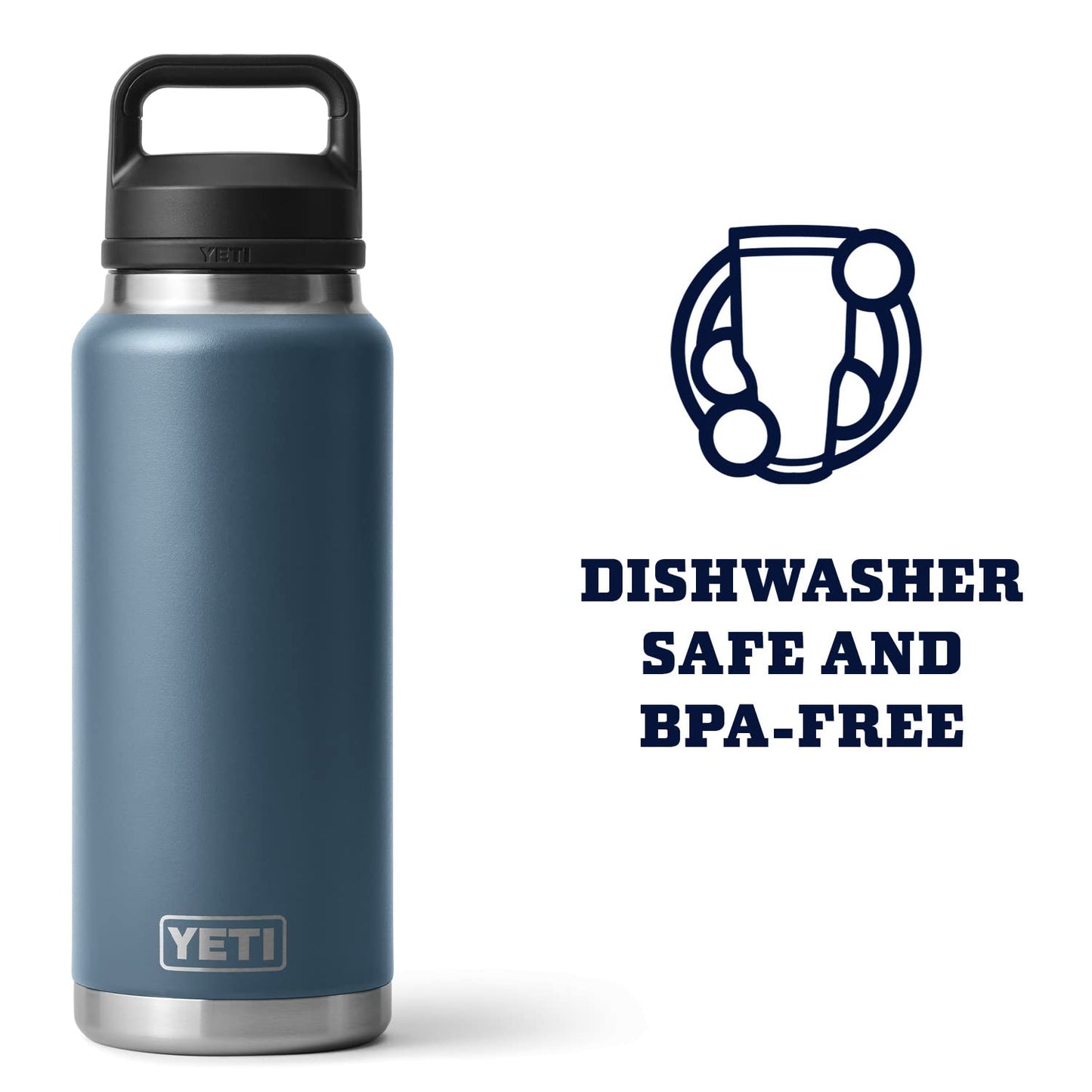 YETI Rambler 36 oz Bottle, Vacuum Insulated, Stainless Steel with Chug Cap, Nordic Blue