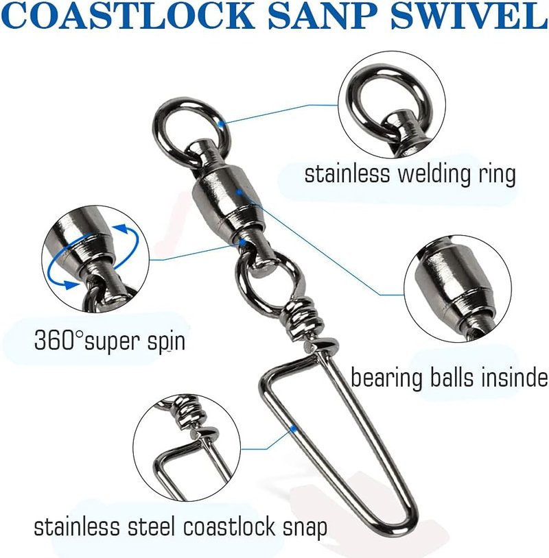 Saltwater Fishing Snap Swivel - High Strength Stainless Steel Connector | Corrosion Resistant, Black Nickel Finish