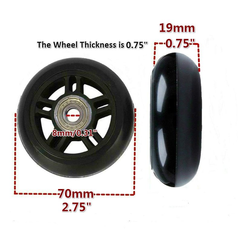 ORO 1 Pair Luggage Wheels Replacement 70mm Case Wheels with 8mm Bearings for Suitcase and Inline Outdoor Skate and Caster Board (70 * 19mm)