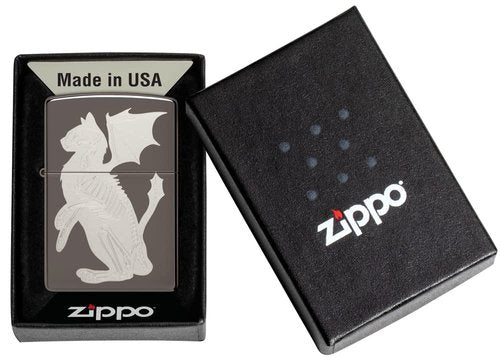Zippo Dragon Cat Design Black Ice Pocket Lighter