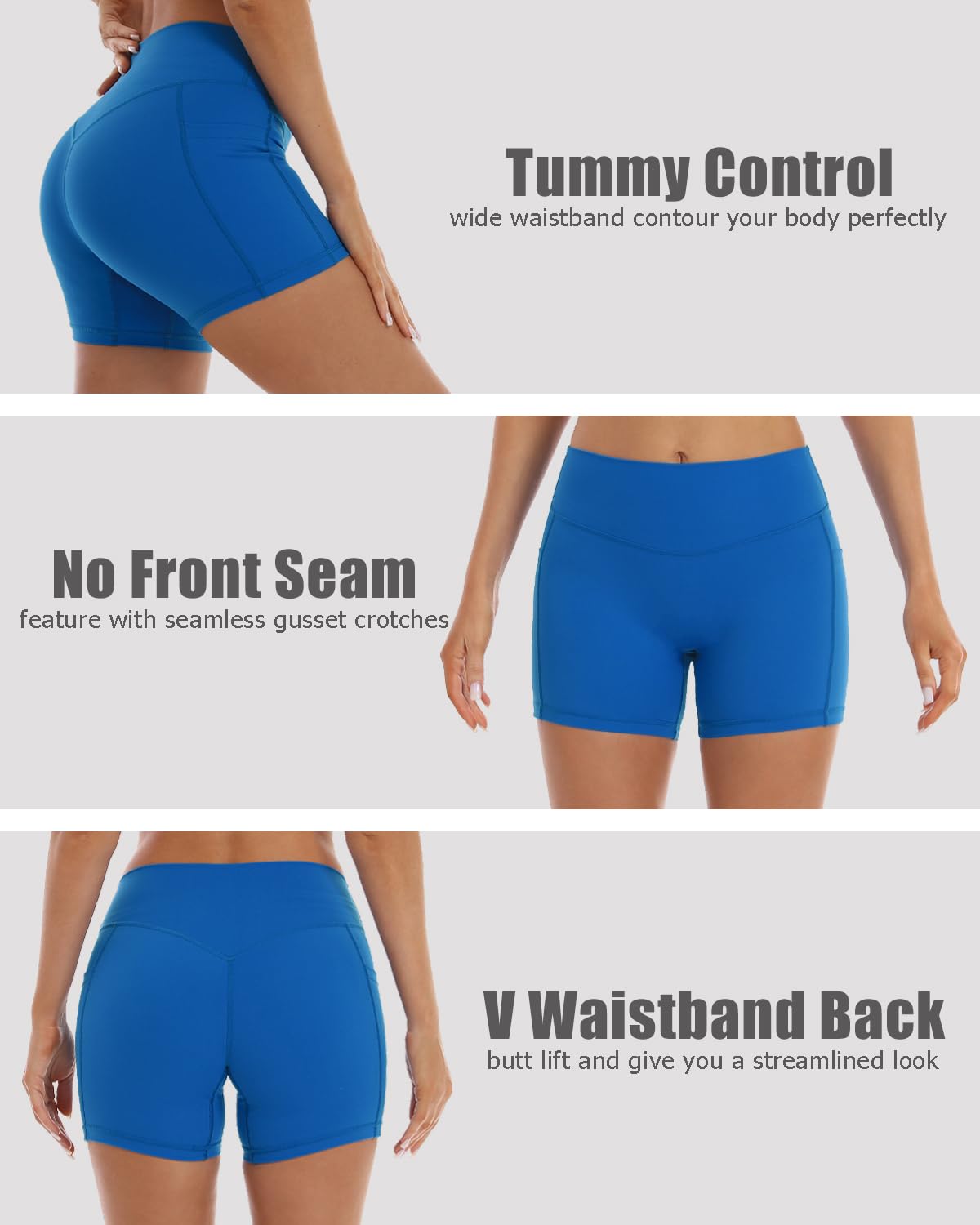 High Waisted Biker Shorts for Women 5'' Tummy Control Running Workout Spandex Athletic Gym Yoga Shorts with Pockets cb l Classic Blue