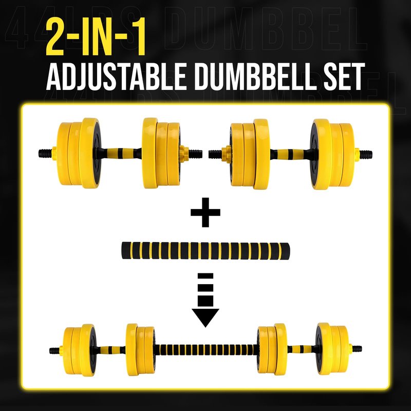 GarveeLife Adjustable Dumbbell Weight Set, Dumbbell Weights with Pe Coating and Comfortable Handle for Home Gym, 44 Lbs, Yellow