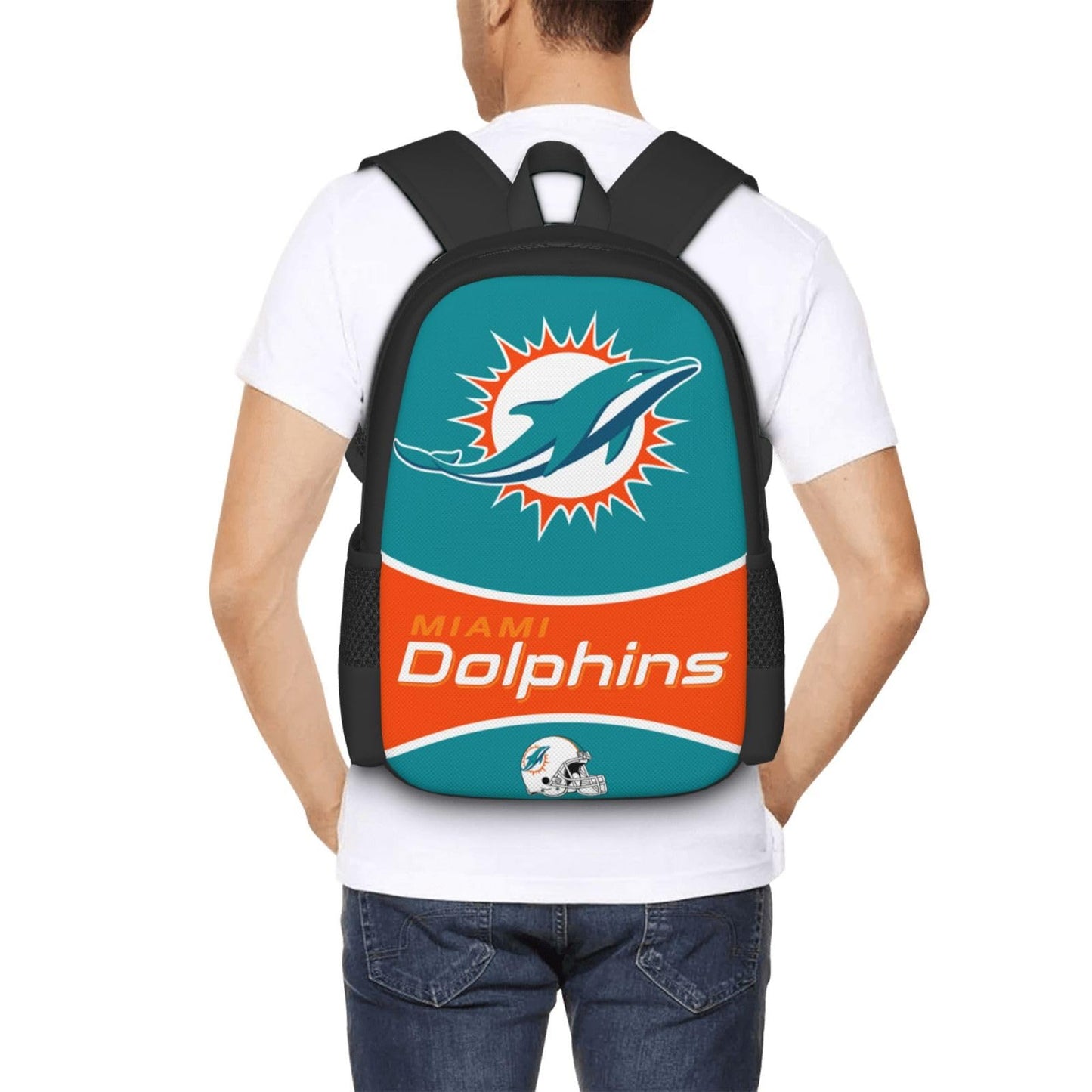 EWLTFM Dolphins Backpack 3D Printed Football Team Pattern Backpack Casual Travel Backpack Laptop Backpack Football Fans Gift