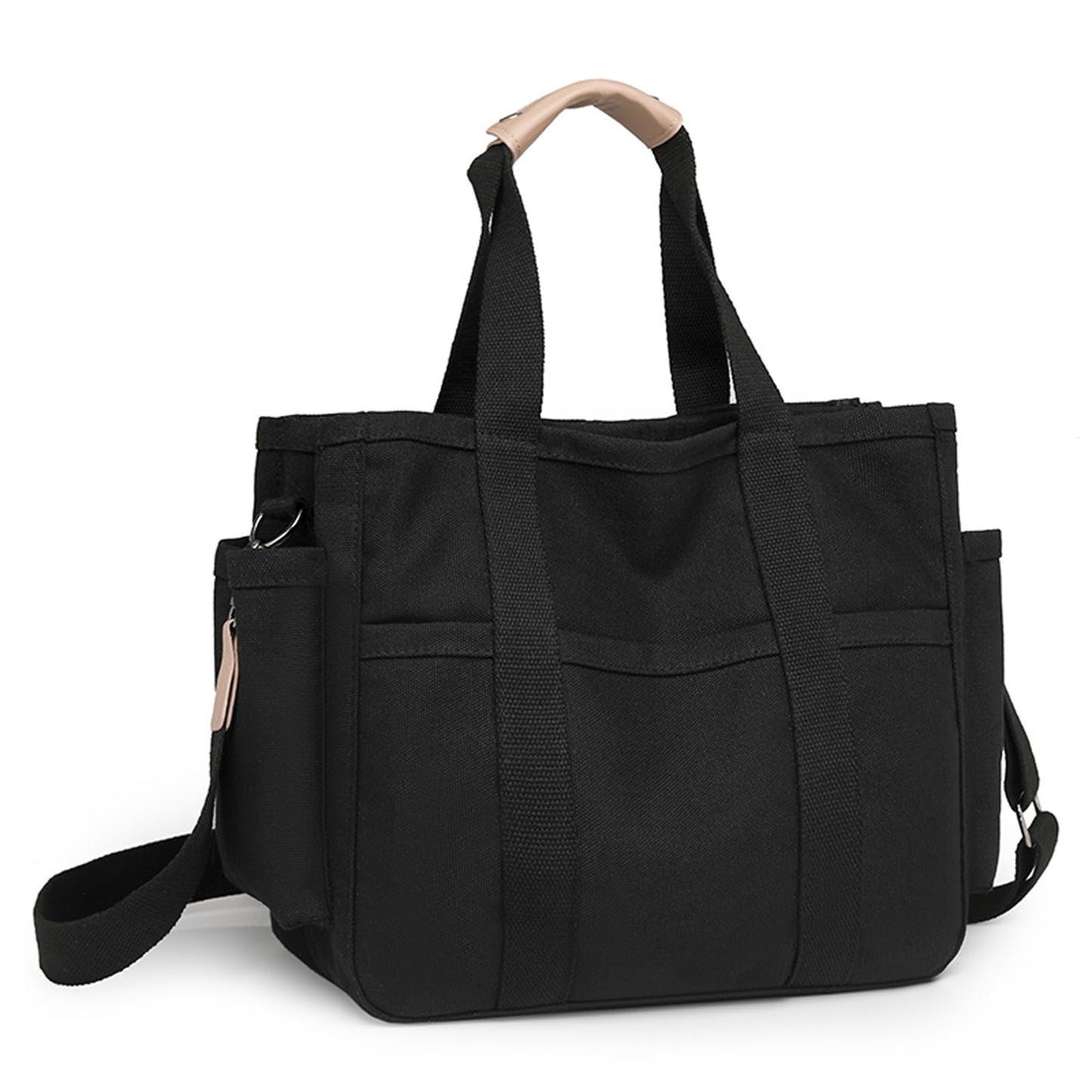Eagerrich Canvas Crossbody Tote Bag with Multi Pockets for Women Work Large Handbags Shoulder Bag Messenger Bag Travel Purse Commuter Everything Tote Bag with Compartments(Black)
