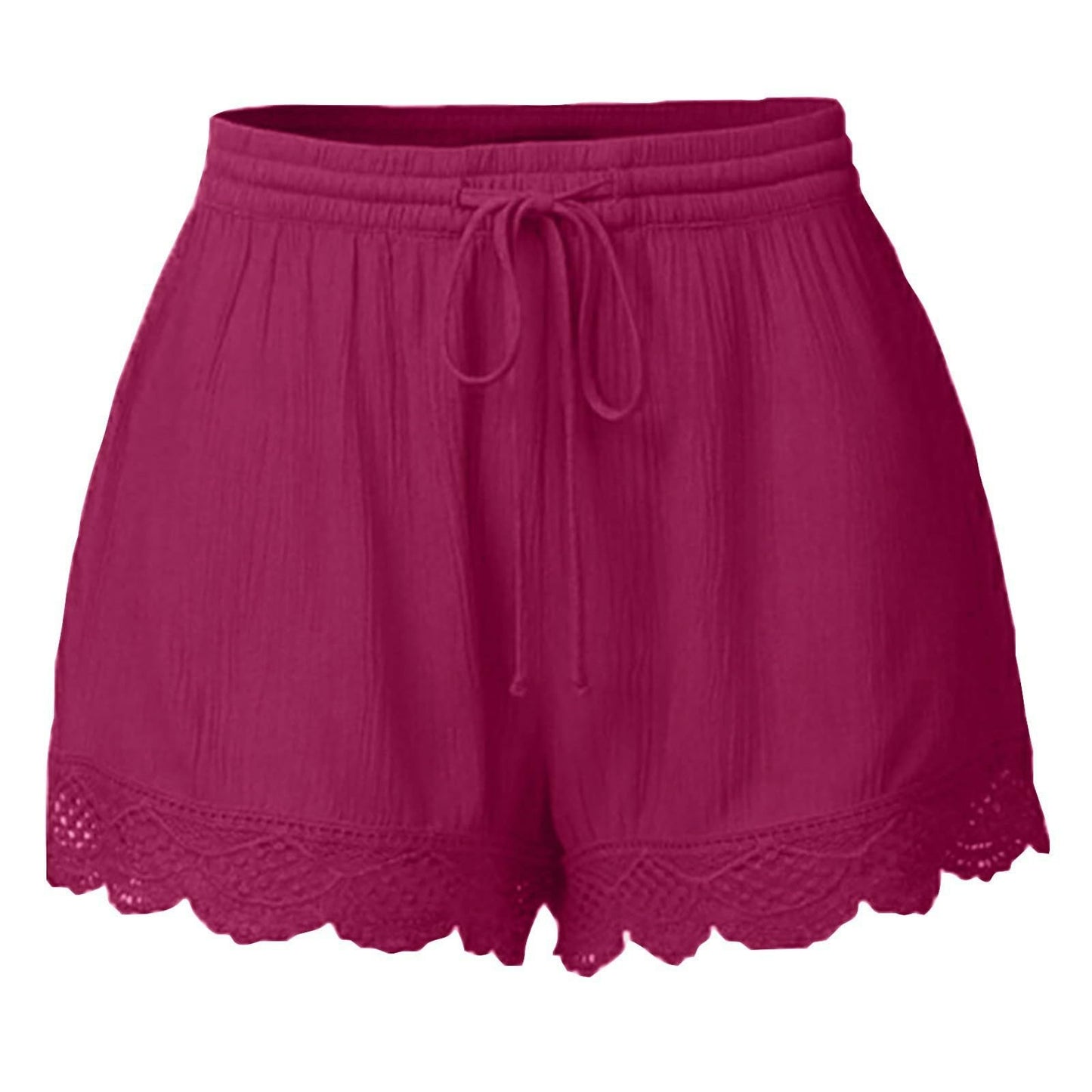 Generic Womens Casual Shorts Drawstring Elastic Waist Lace Trim Summer Beach Shorts Lightweight Loose Yoga Athletic Shorts, Large, Hot Pink（with Pockets）