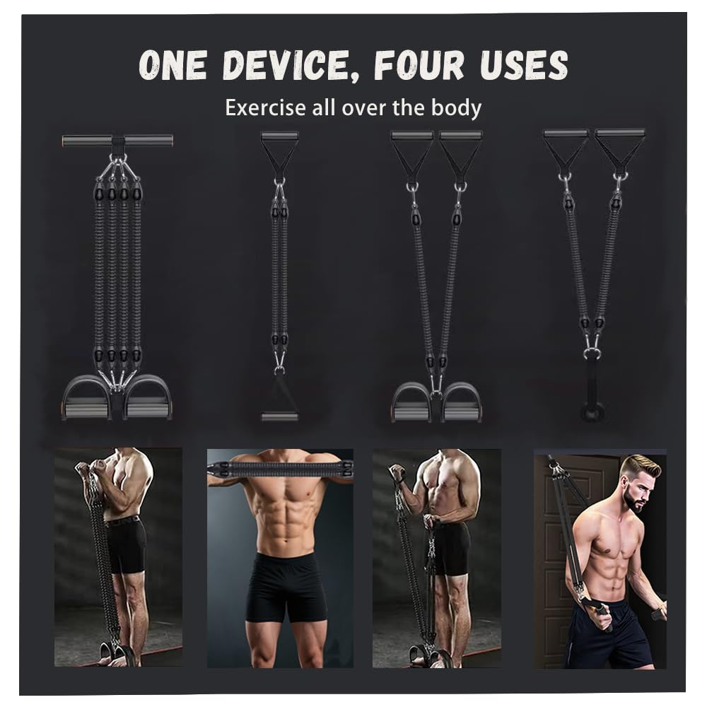 ULAKLU Multifunction Tension Rope Set,Upgraded Smart Stirrup Puller-Adjust Sit Up Bar-Pedal Puller Tensioner Workout Bands Resistance with Abdomen/Waist/Leg/Hips/Chest/Back (4 Ropes)