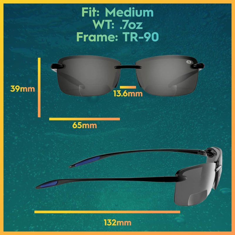 Flying Fisherman Cali Polarized Bifocal Sunglasses with Built-In Readers 1.5, 2.0, 2.5 | Impact Resistant, +2.00