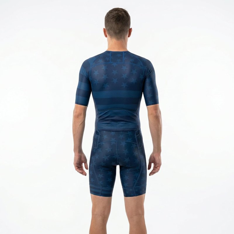 Men's Aero Triathlon Suit - Quick Dry, Breathable Skinsuit with Rear Pockets for Swim, Bike, Run | Size Options Available