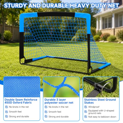 SMTPDT Blue & Black 4x3FT Portable Backyard Soccer Goals Set for Kids - 2 Pack